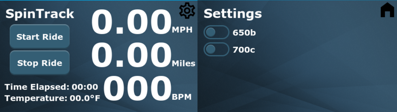 TouchGFX interface design showing real-time cycling metrics and controls